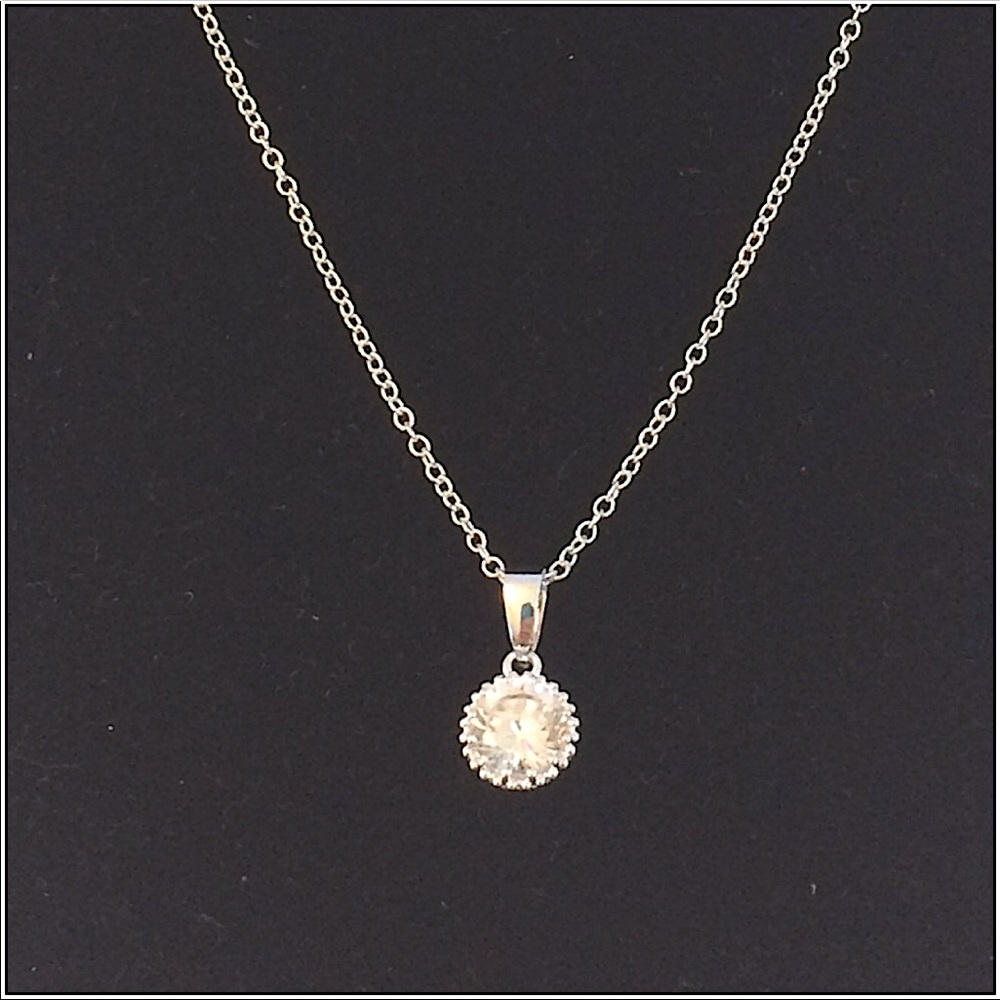 CZ Solitaire Pendant Necklace - Picture 2 of 4